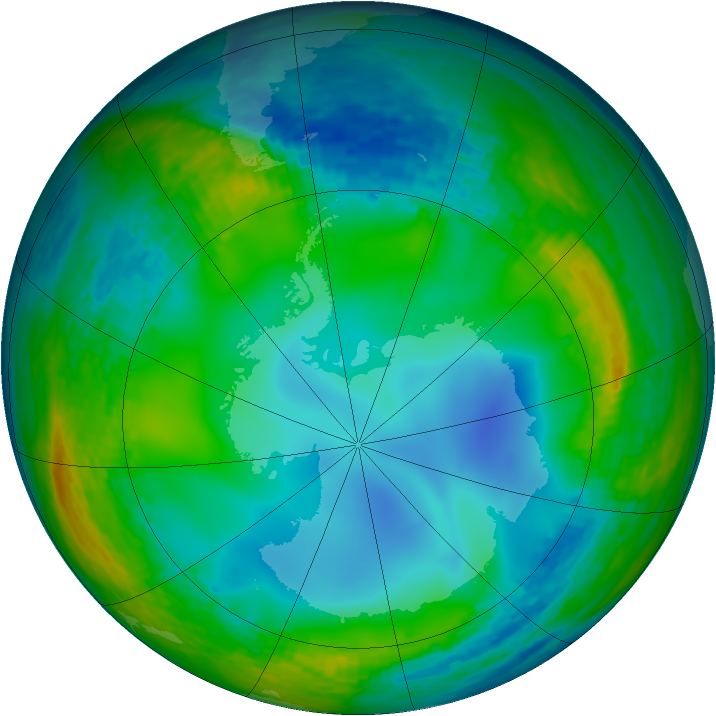 Antarctic ozone map for 05 July 1990